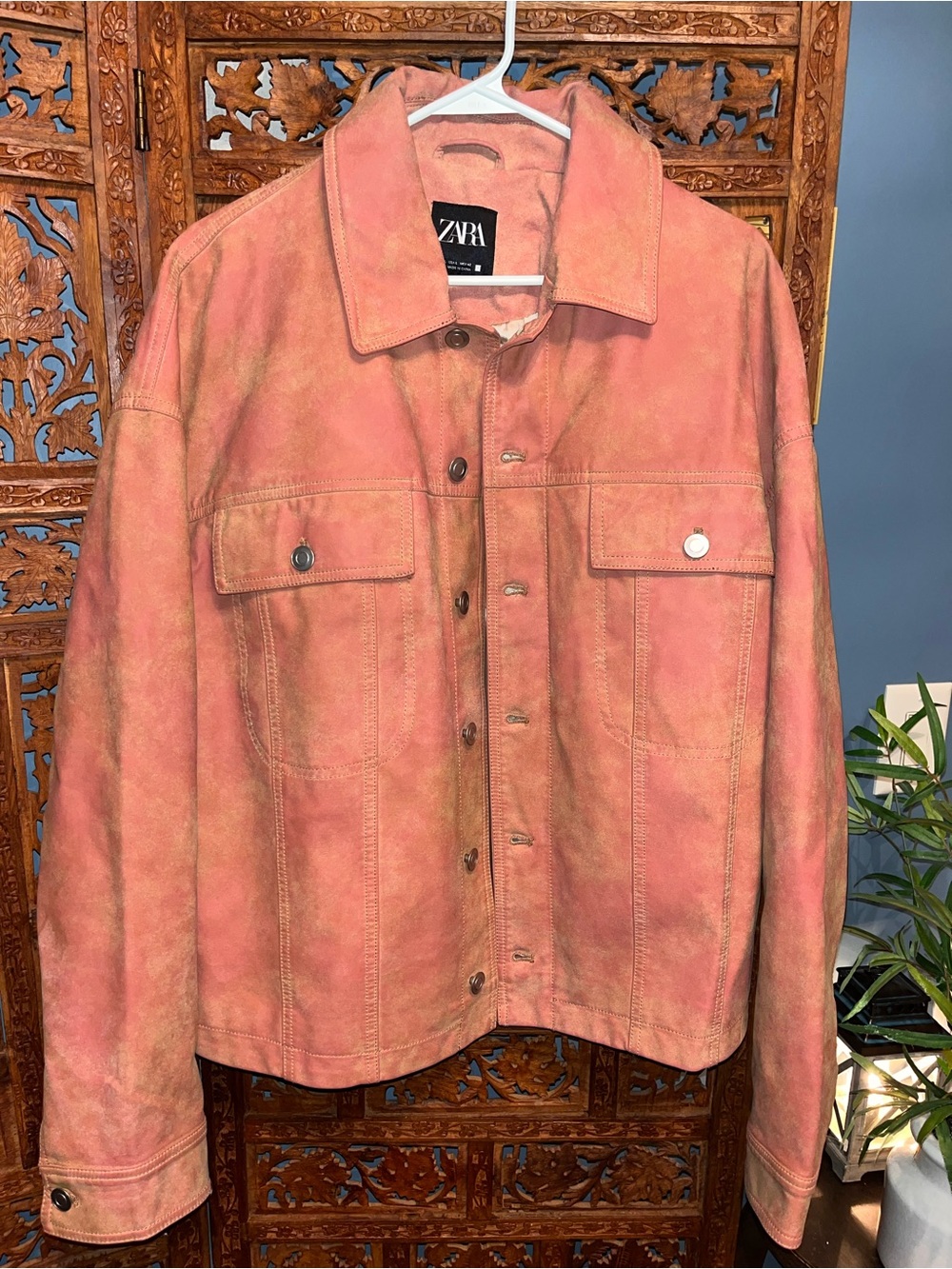 ZARA Distressed Pink Faux Leathet Button Jacket